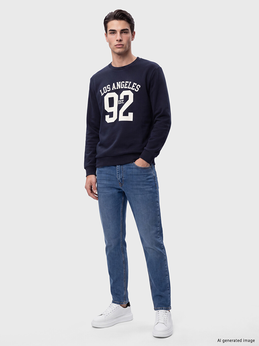 Lacivert Los Angeles Baskılı Erkek Sweatshirt-1