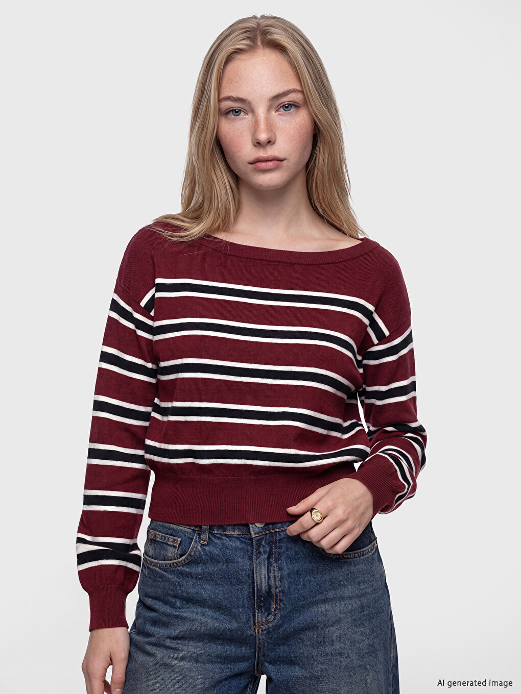 Slash Neck Striped Women's Knitwear Sweater