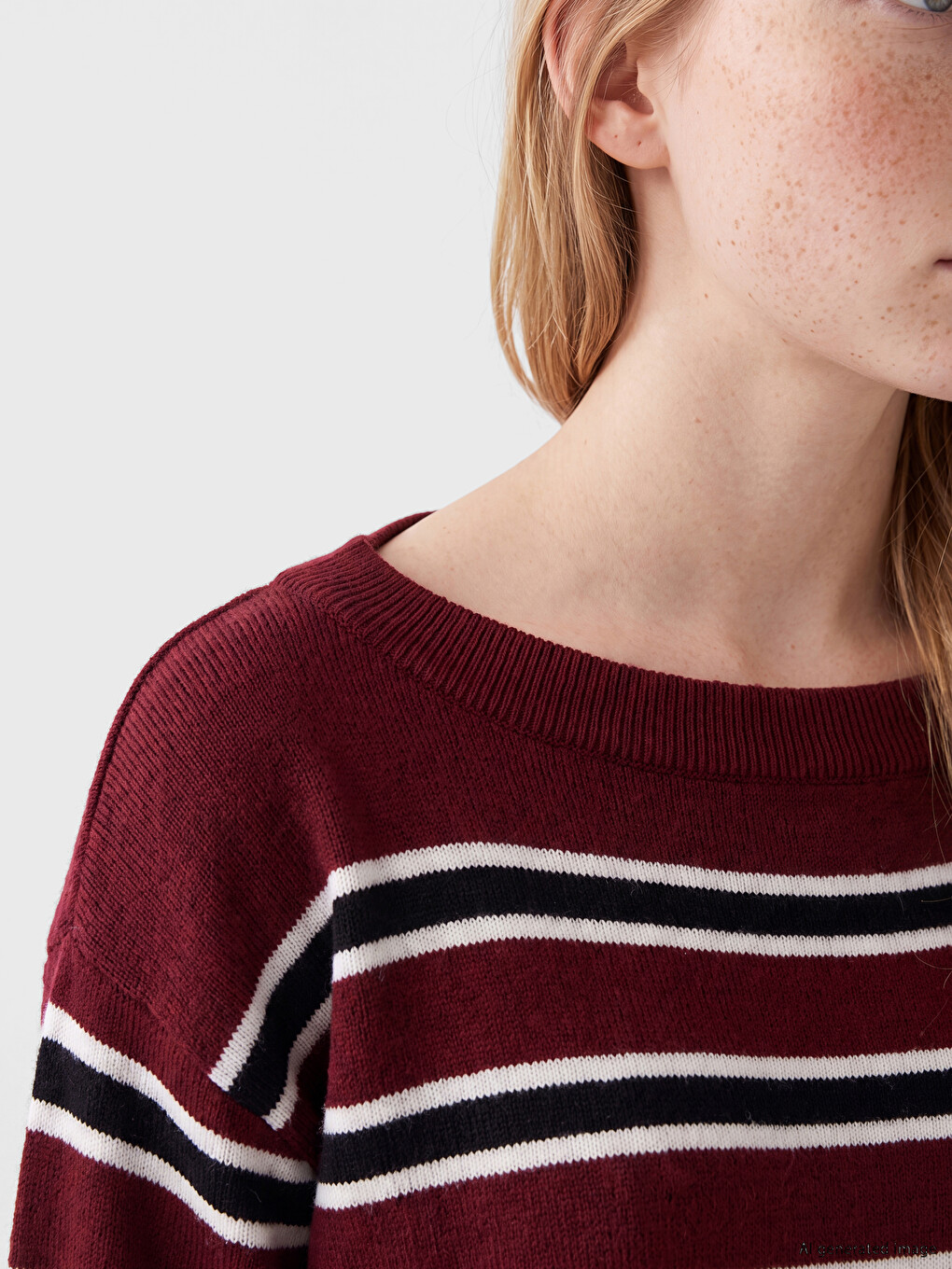 Slash Neck Striped Women's Knitwear Sweater-2