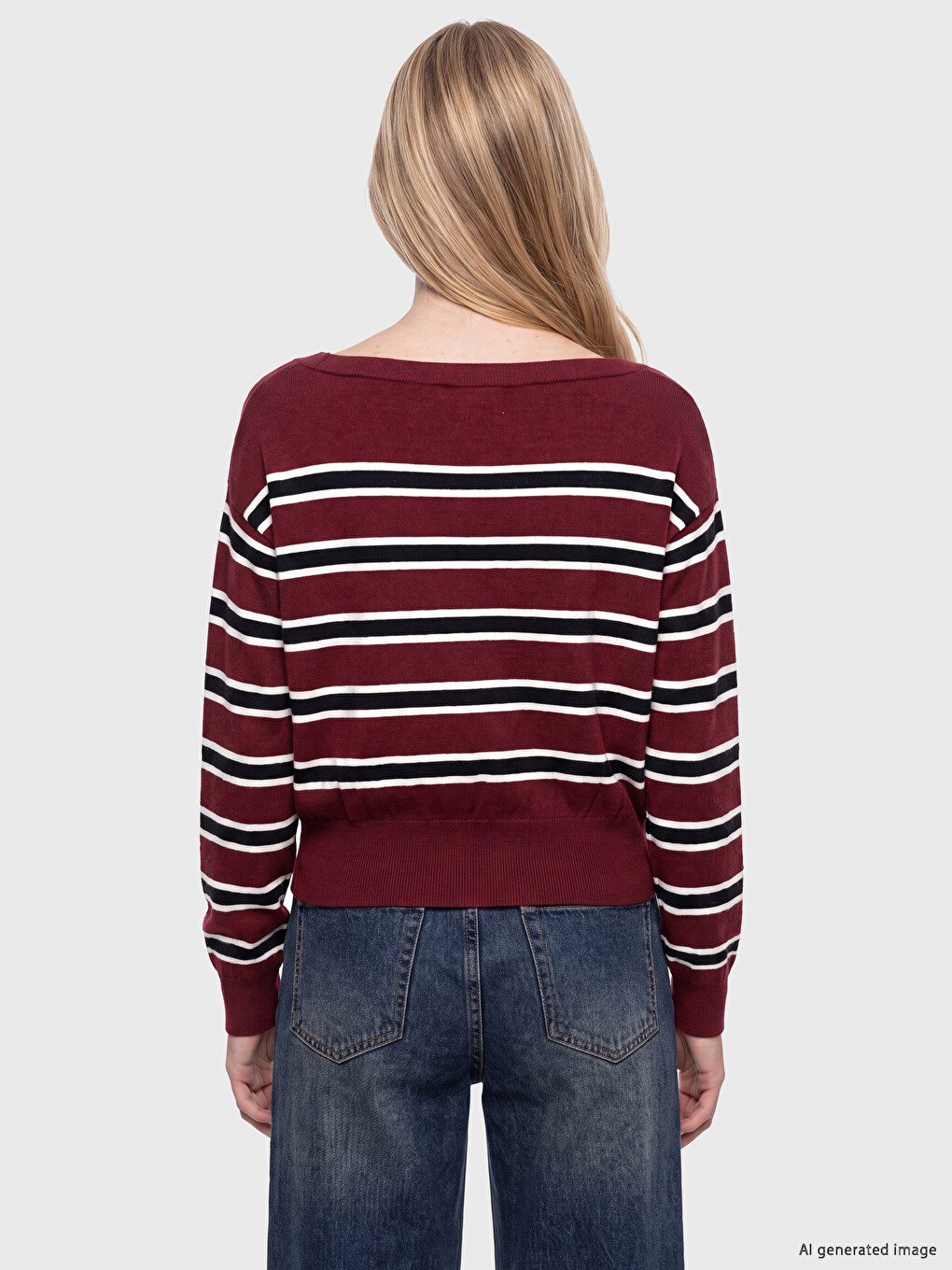 Slash Neck Striped Women's Knitwear Sweater-3