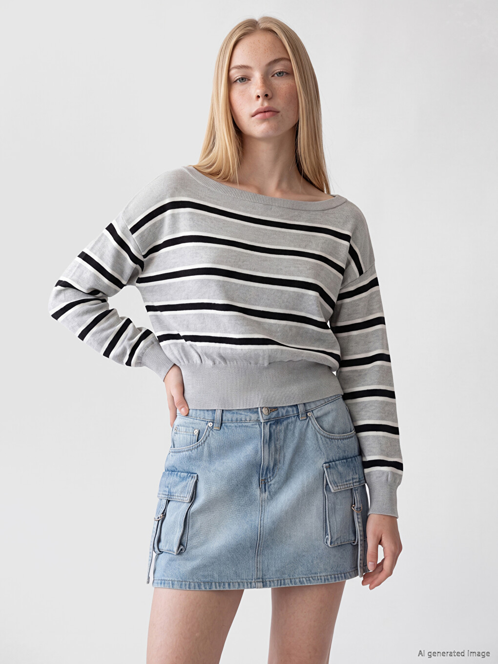 Slash Neck Striped Women's Knitwear Sweater