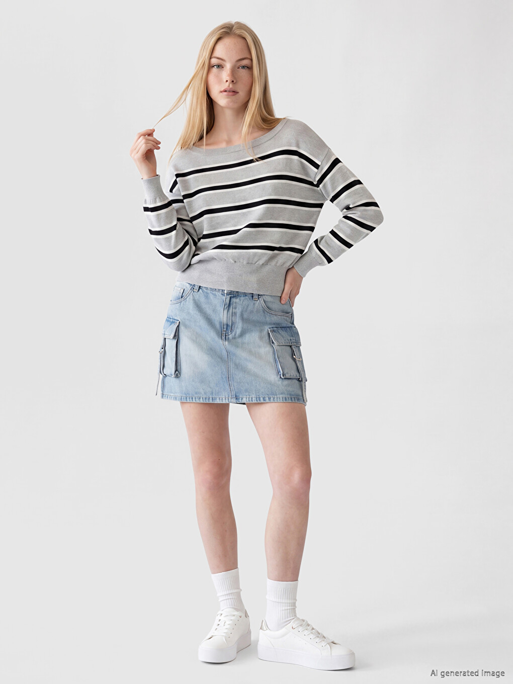 Slash Neck Striped Women's Knitwear Sweater-1