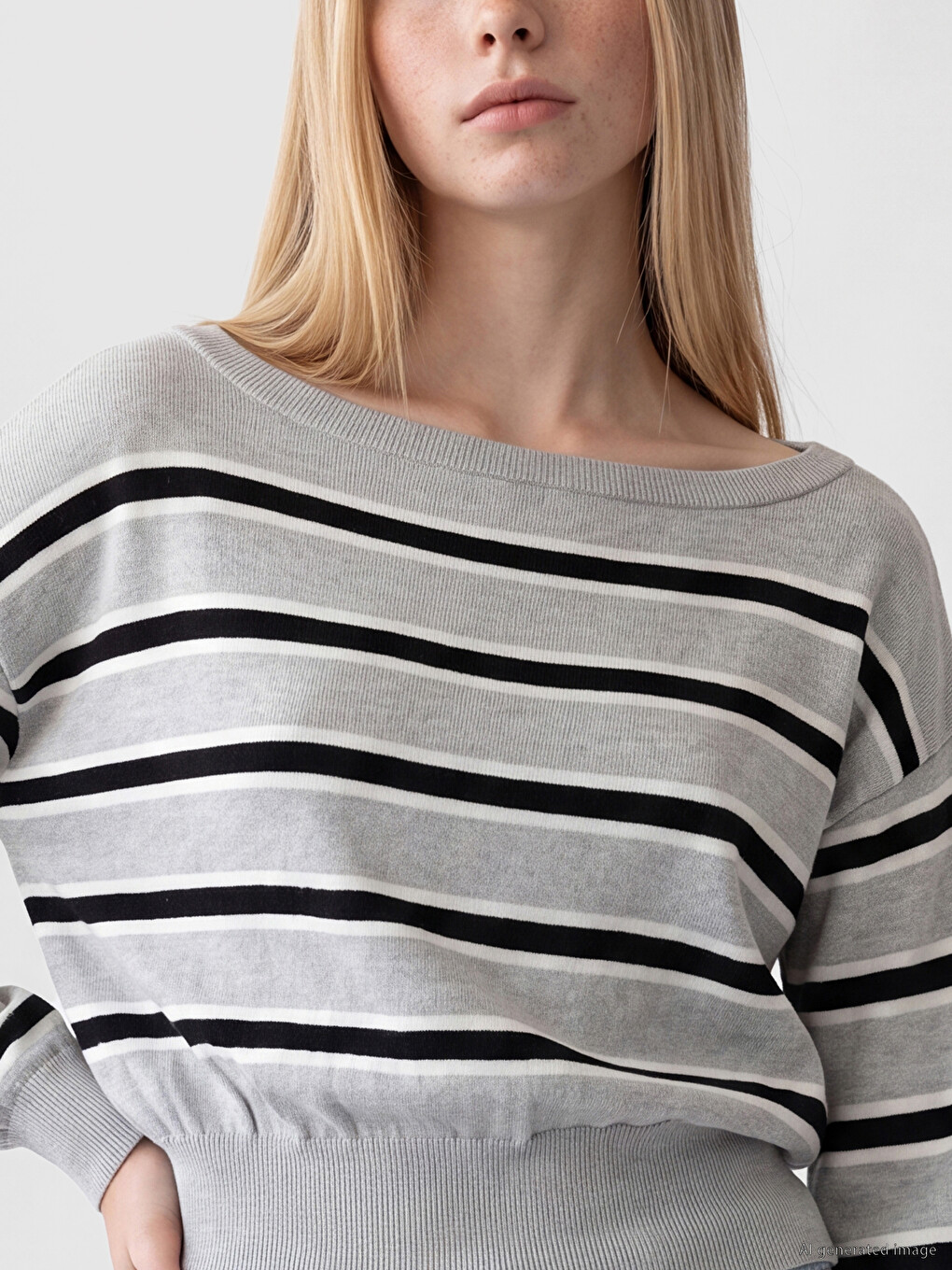 Slash Neck Striped Women's Knitwear Sweater-2