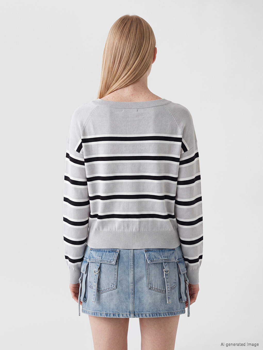 Slash Neck Striped Women's Knitwear Sweater-3