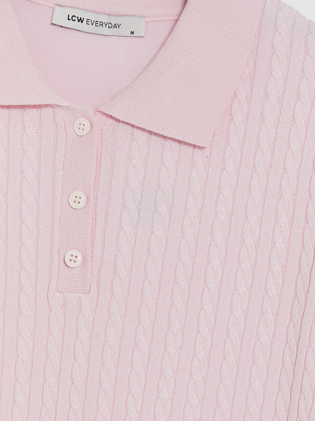 Pembe Polo Yaka Kadın Triko Kazak-2