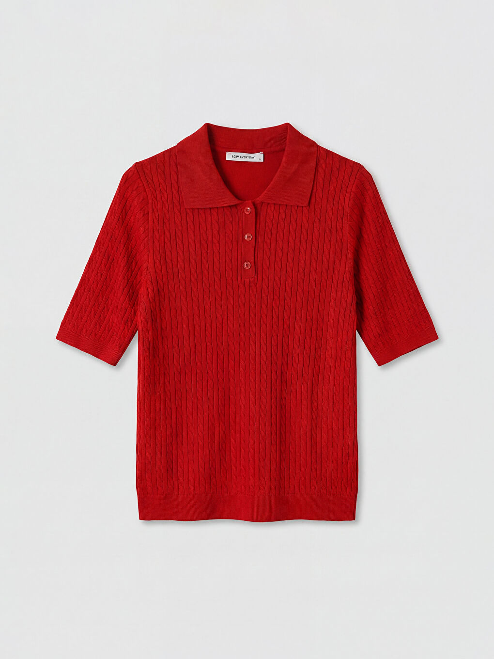 Kırmızı Polo Yaka Kadın Triko Kazak