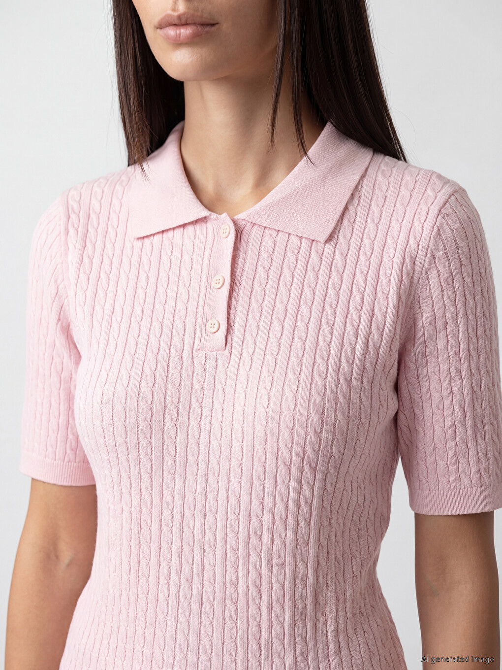 Pembe Polo Yaka Kadın Triko Kazak-2