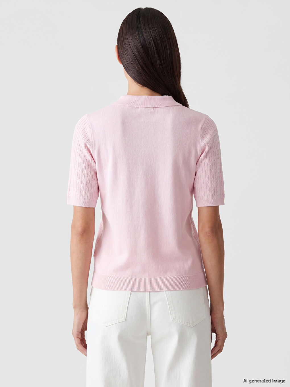 Pembe Polo Yaka Kadın Triko Kazak-3