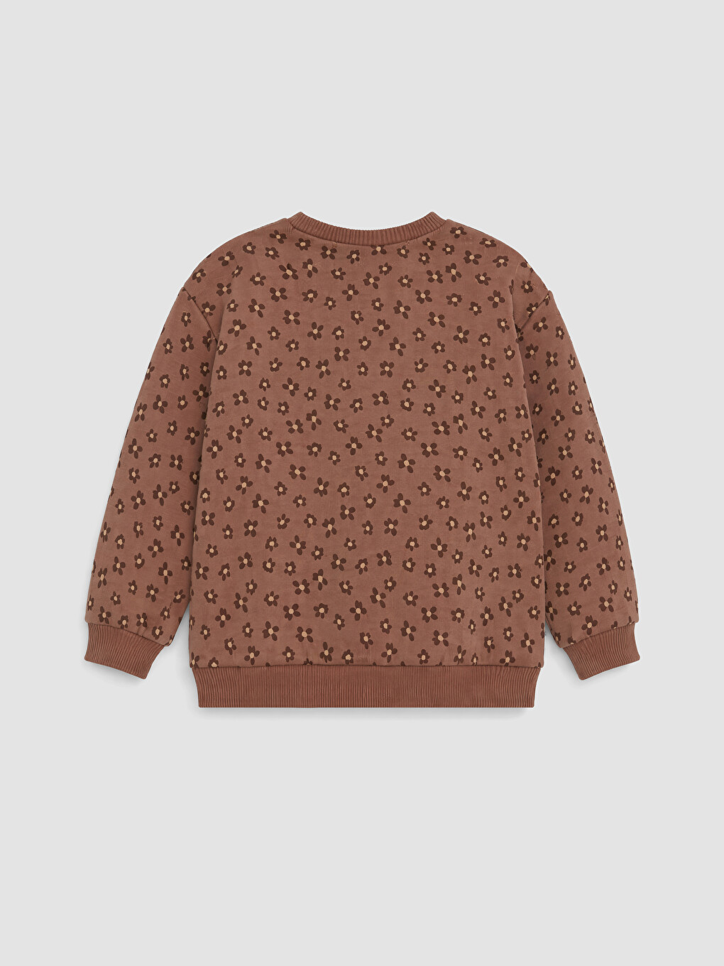 Kahverengi Çiçekli Kız Çocuk Kalın Sweatshirt-3