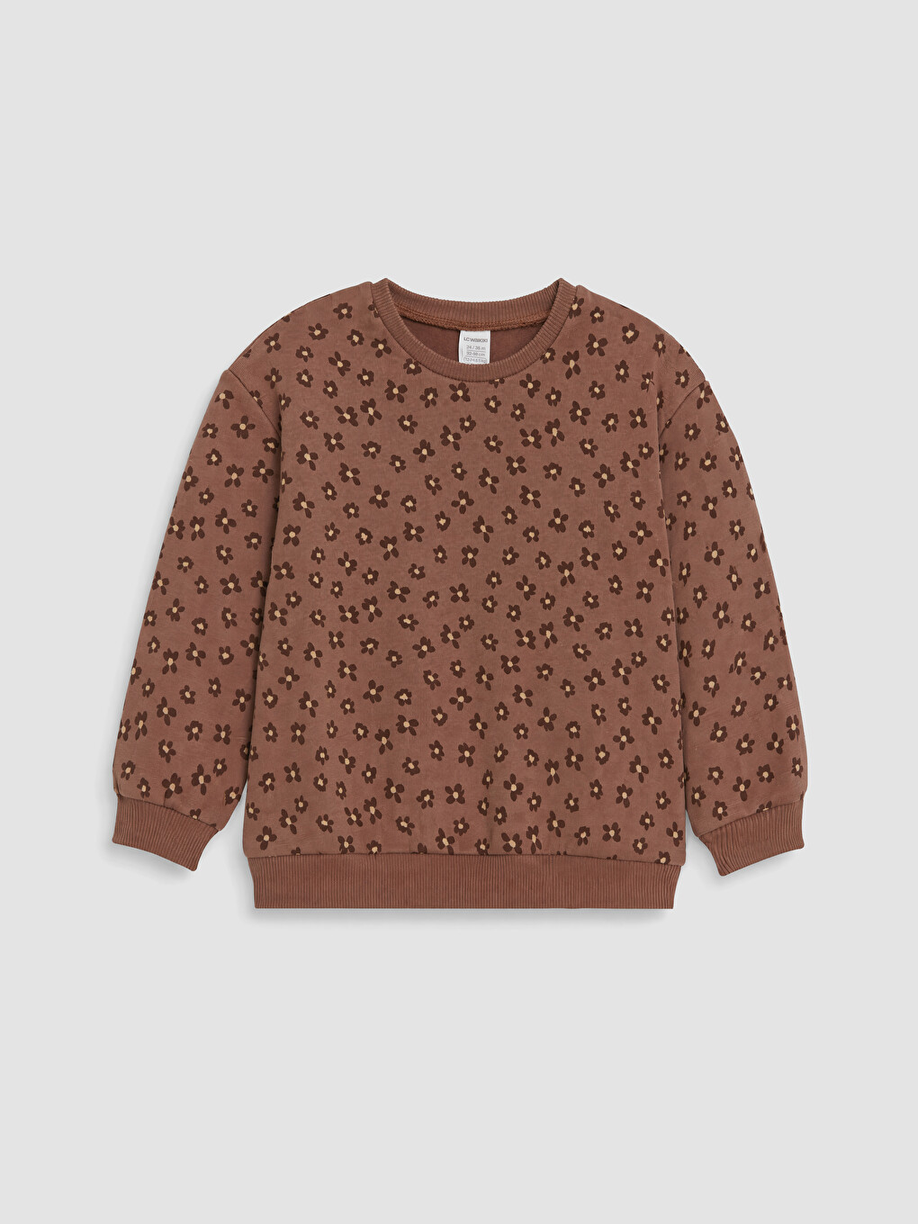 Kahverengi Çiçekli Kız Çocuk Kalın Sweatshirt