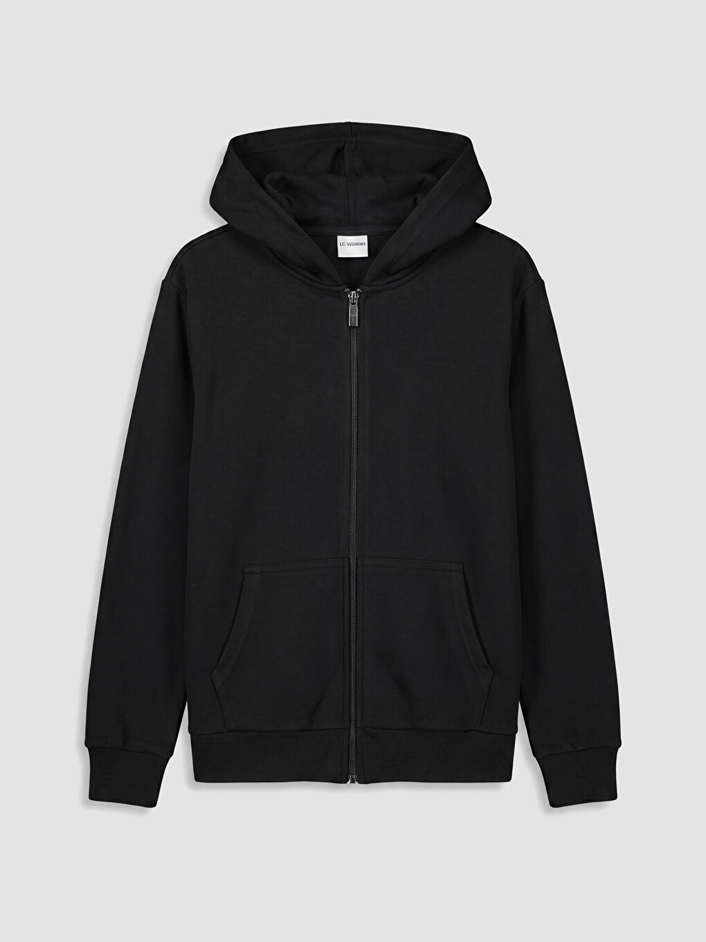 Siyah Kapüşonlu Kız Çocuk Fermuarlı Sweatshirt
