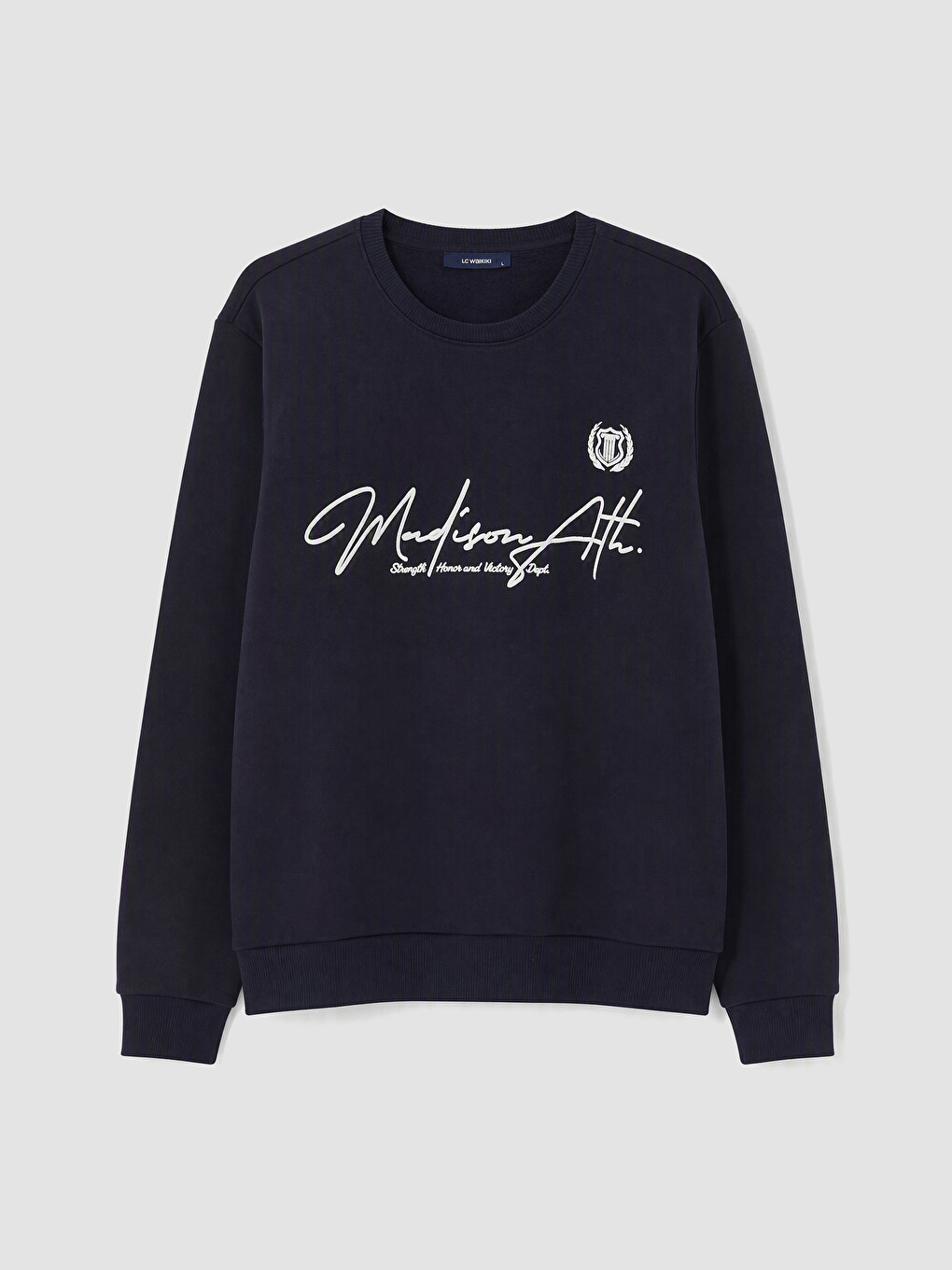 Lacivert Bisiklet Yaka Baskılı Erkek Sweatshirt-3