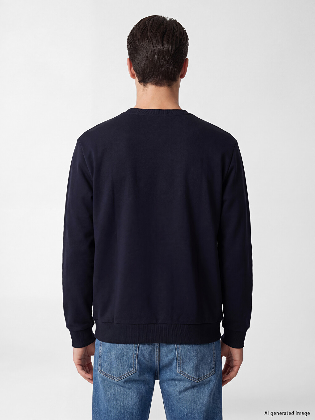 Lacivert Bisiklet Yaka Baskılı Erkek Sweatshirt-2