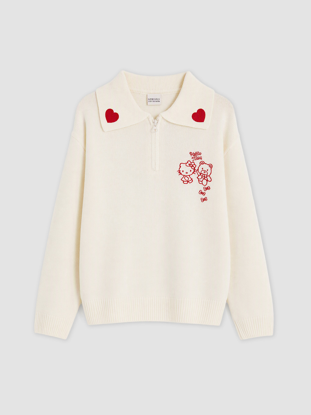 Ekru Hello Kitty Nakışlı Kız Çocuk Triko Kazak