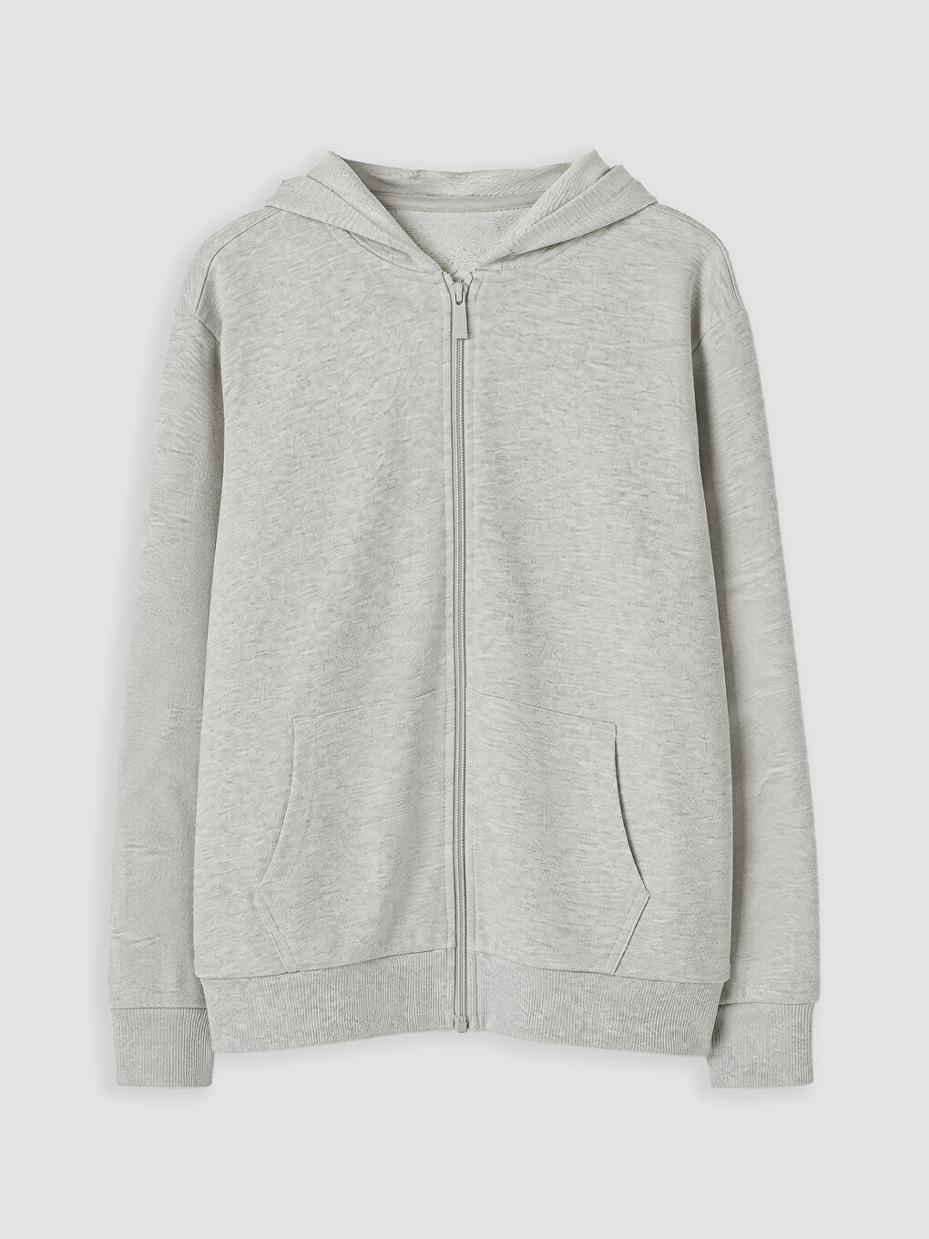 Gri Kapüşonlu Kız Çocuk Fermuarlı Sweatshirt