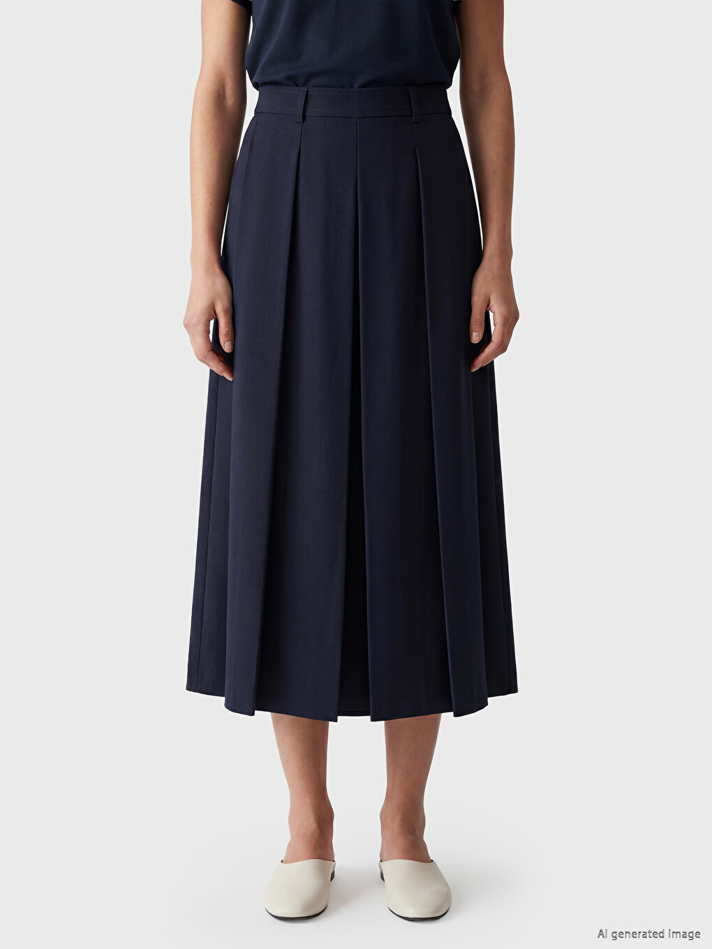 High Waist Pleated Midi Skirt-1