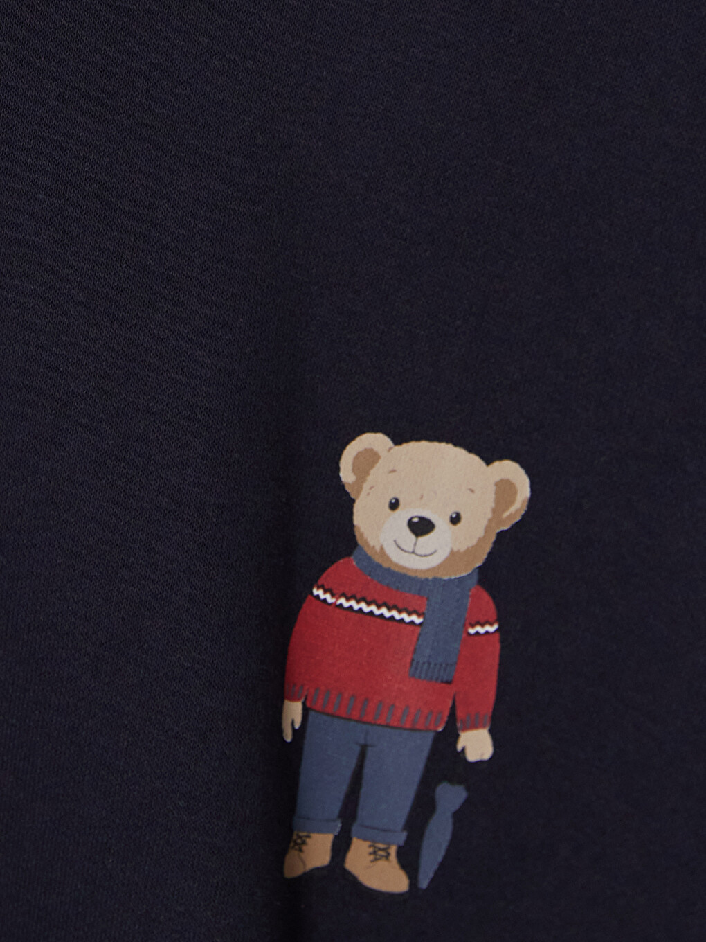 Lacivert Bisiklet Yaka Ayı Teddy Baskılı Erkek Sweatshirt-2