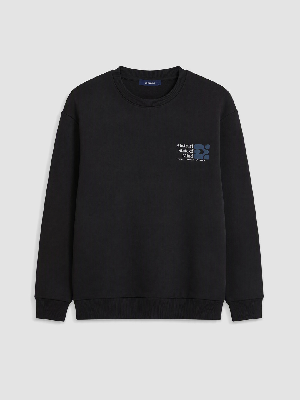 Siyah Bisiklet Yaka Baskılı Erkek Sweatshirt-4