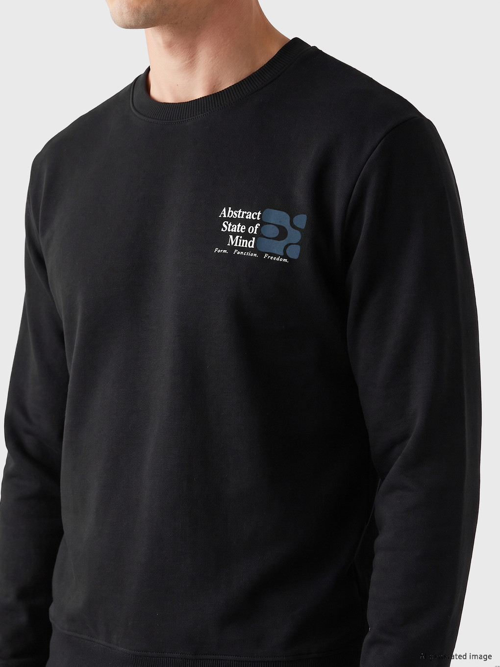 Siyah Bisiklet Yaka Baskılı Erkek Sweatshirt-2