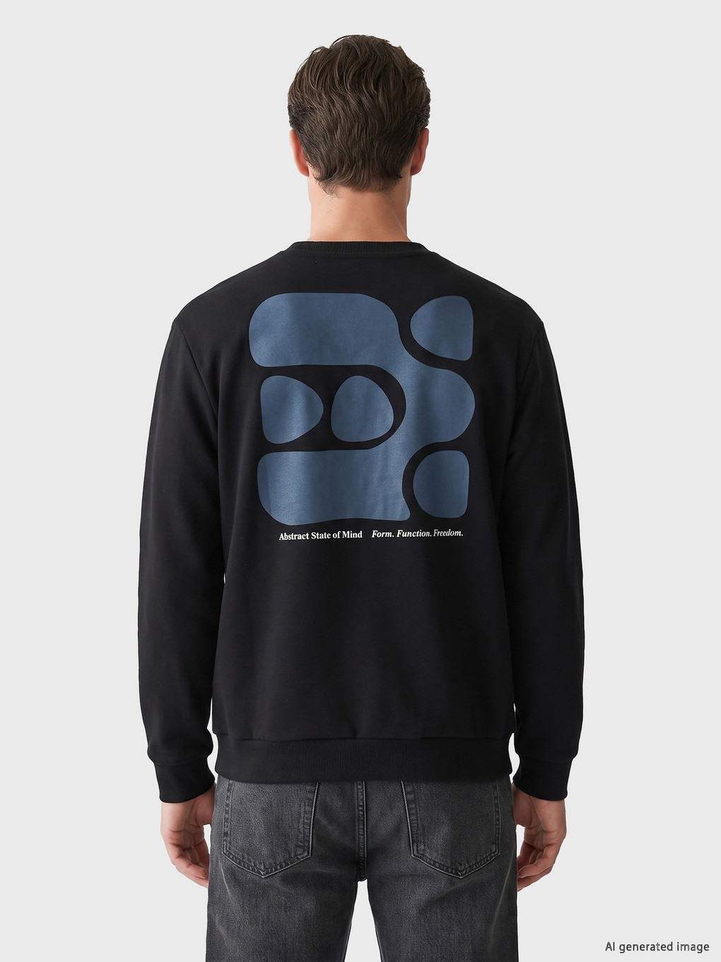 Siyah Bisiklet Yaka Baskılı Erkek Sweatshirt-3