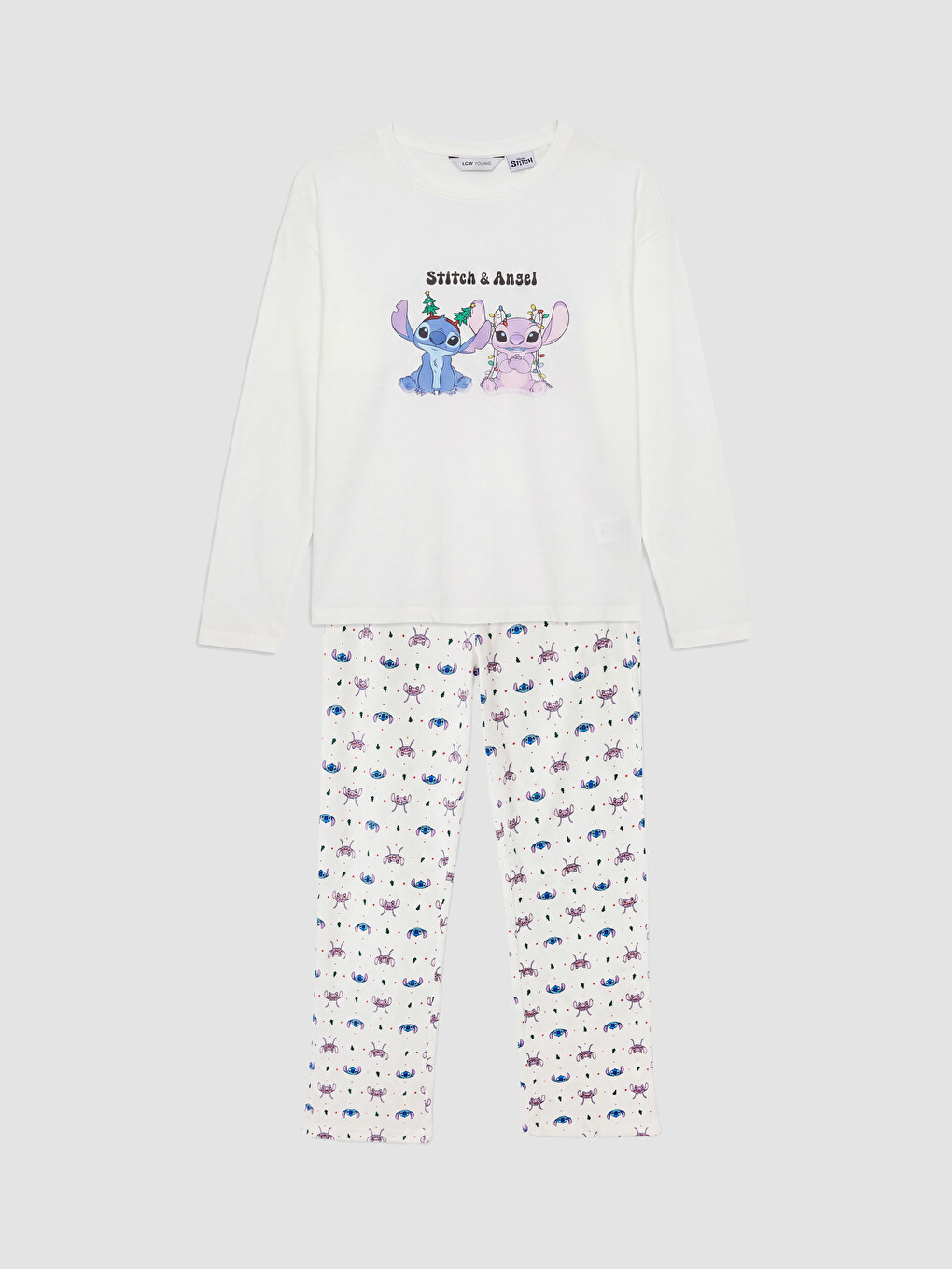 Ekru Stitch Ve Angel Baskılı Pijama Takımı