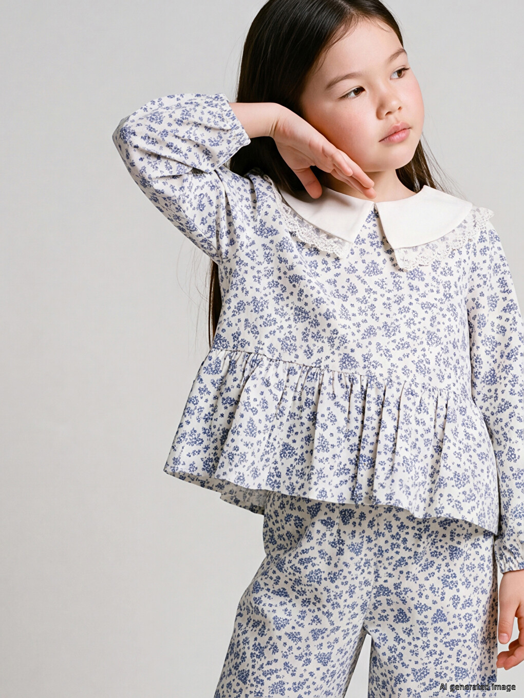 Floral Girls' Blouse And Pants-1