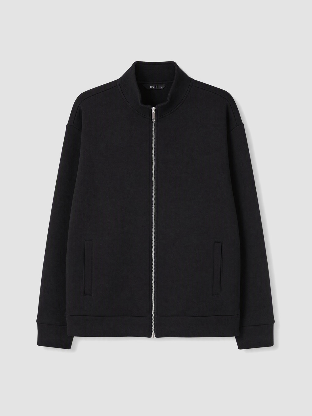Siyah Loose Fit Dik Yaka Fermuarlı Sweatshirt-4