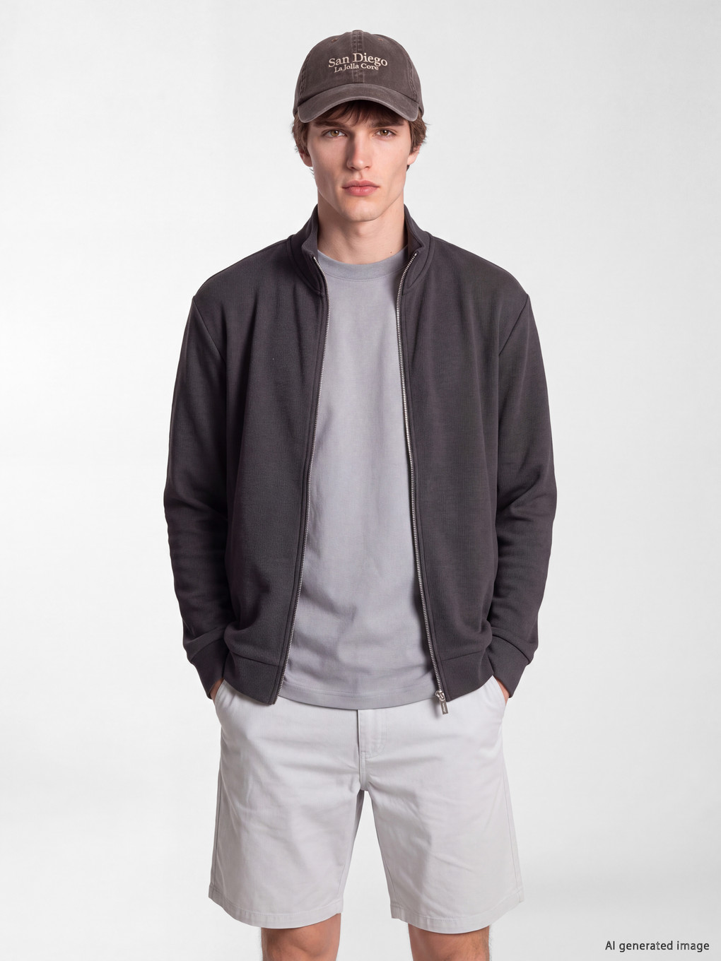 Antrasit Loose Fit Dik Yaka Fermuarlı Sweatshirt