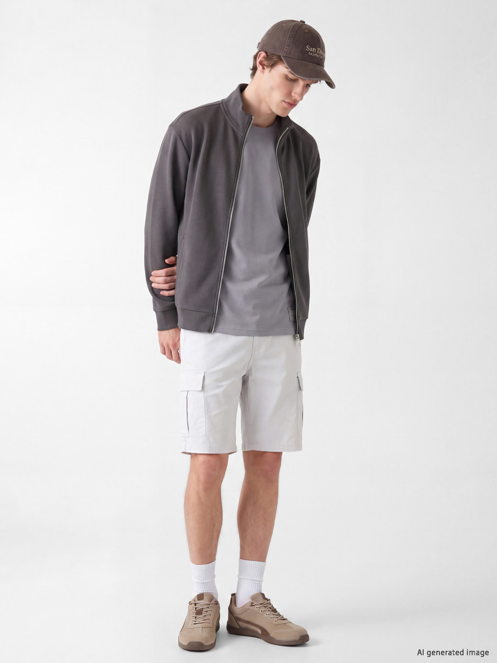 Antrasit Loose Fit Dik Yaka Fermuarlı Sweatshirt-1