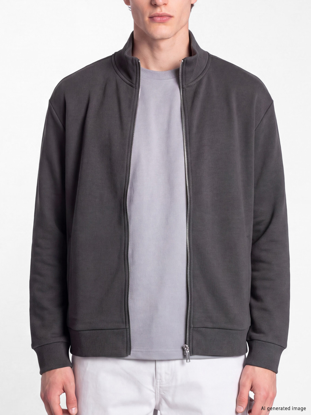 Antrasit Loose Fit Dik Yaka Fermuarlı Sweatshirt-2