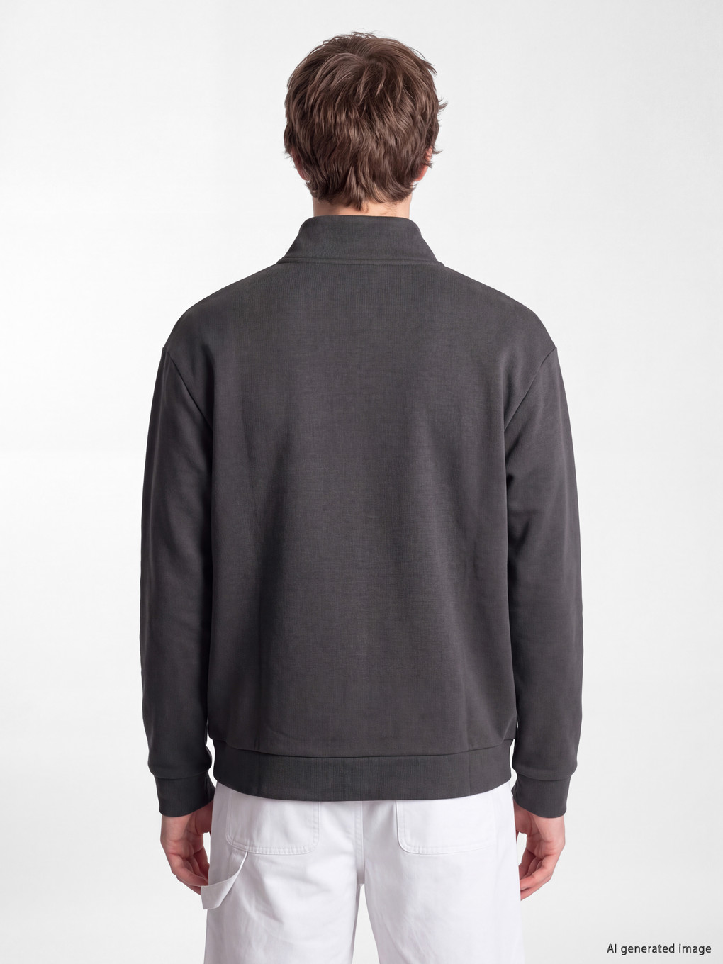 Antrasit Loose Fit Dik Yaka Fermuarlı Sweatshirt-3