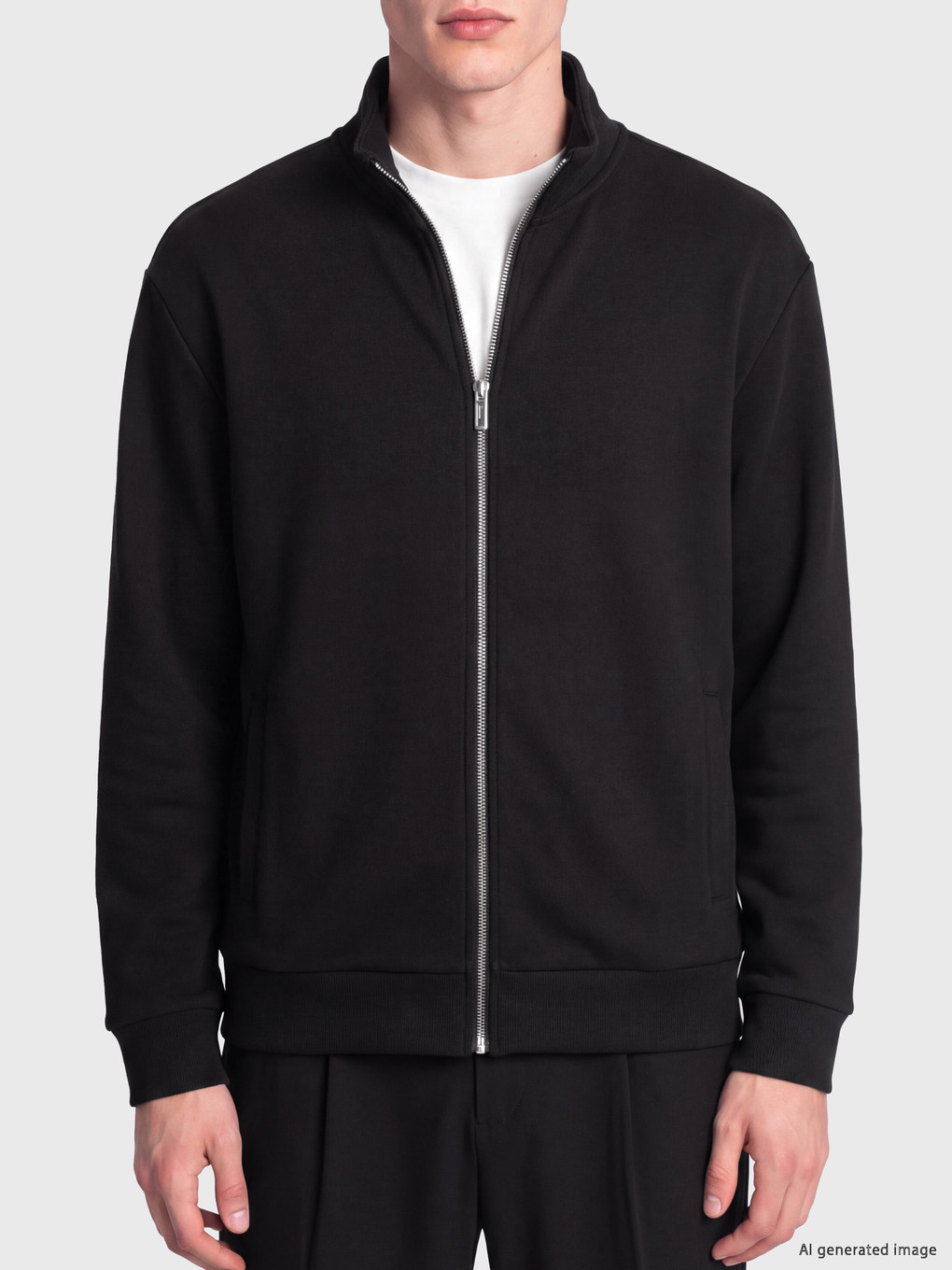 Siyah Loose Fit Dik Yaka Fermuarlı Sweatshirt-2