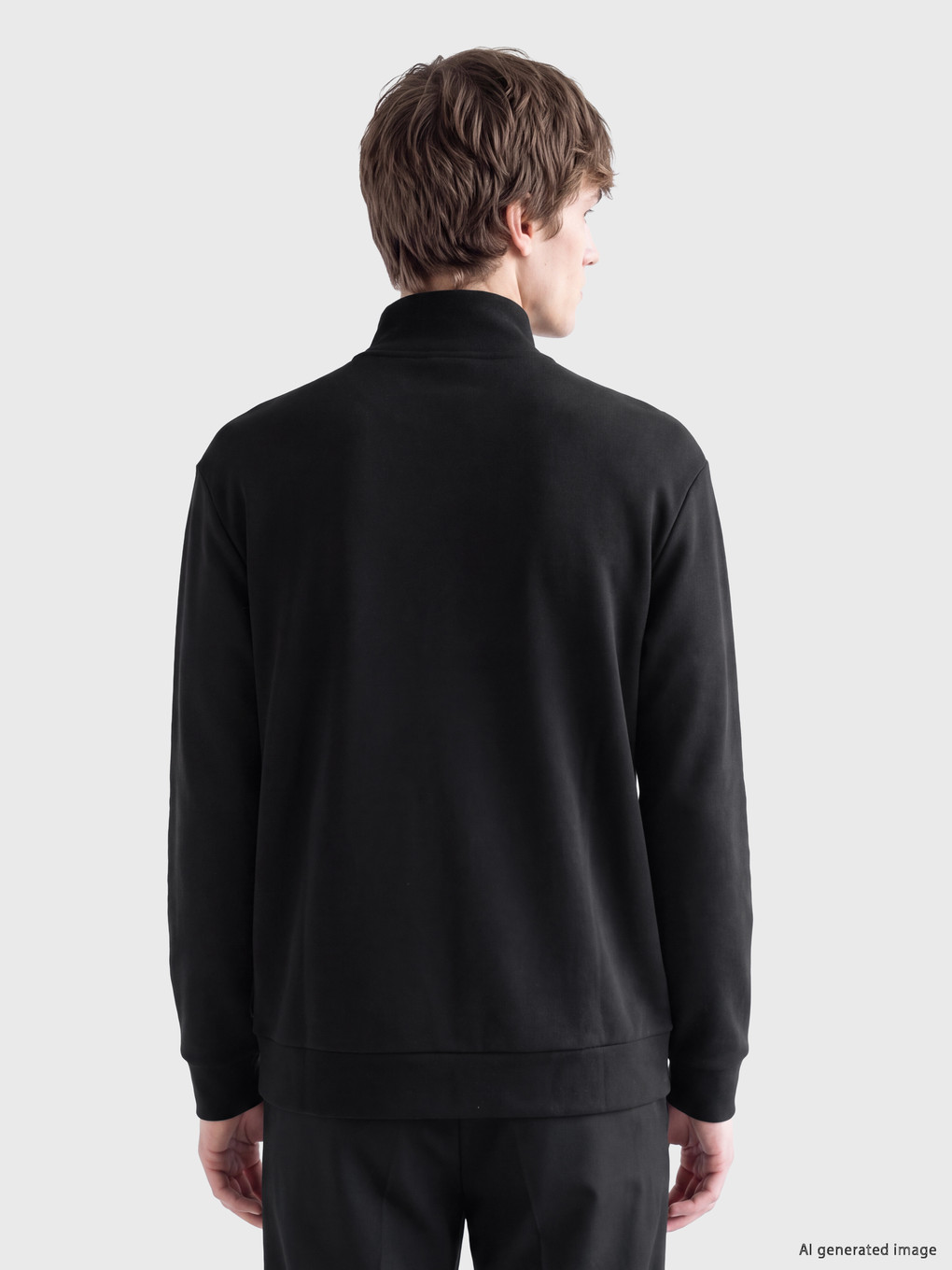 Siyah Loose Fit Dik Yaka Fermuarlı Sweatshirt-3