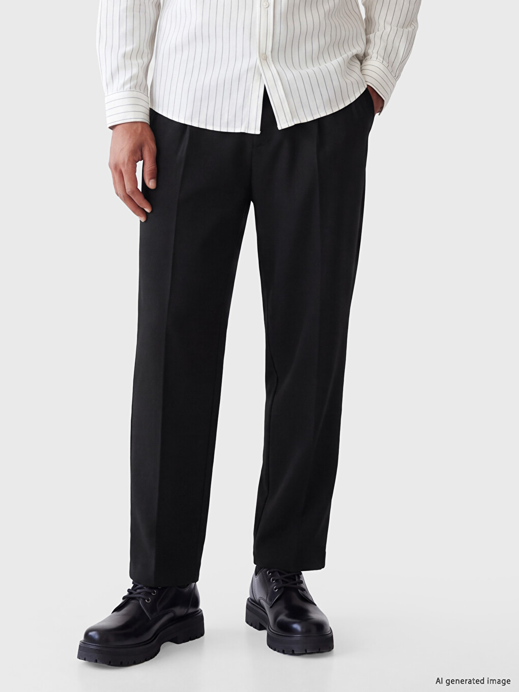 Siyah Relax Fit Gabardin Erkek Pileli Pantolon-1