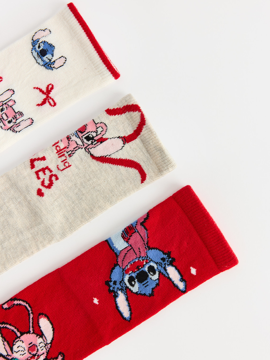 Bej 5'li Stitch Ve Angel Baskılı Kız Çocuk Soket Çorap-1