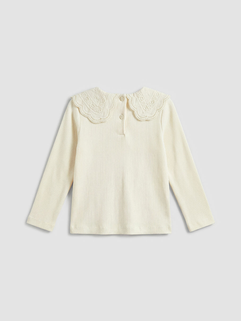 Ekru Bebe Yaka Uzun Kollu Kız Çocuk Tişört-1