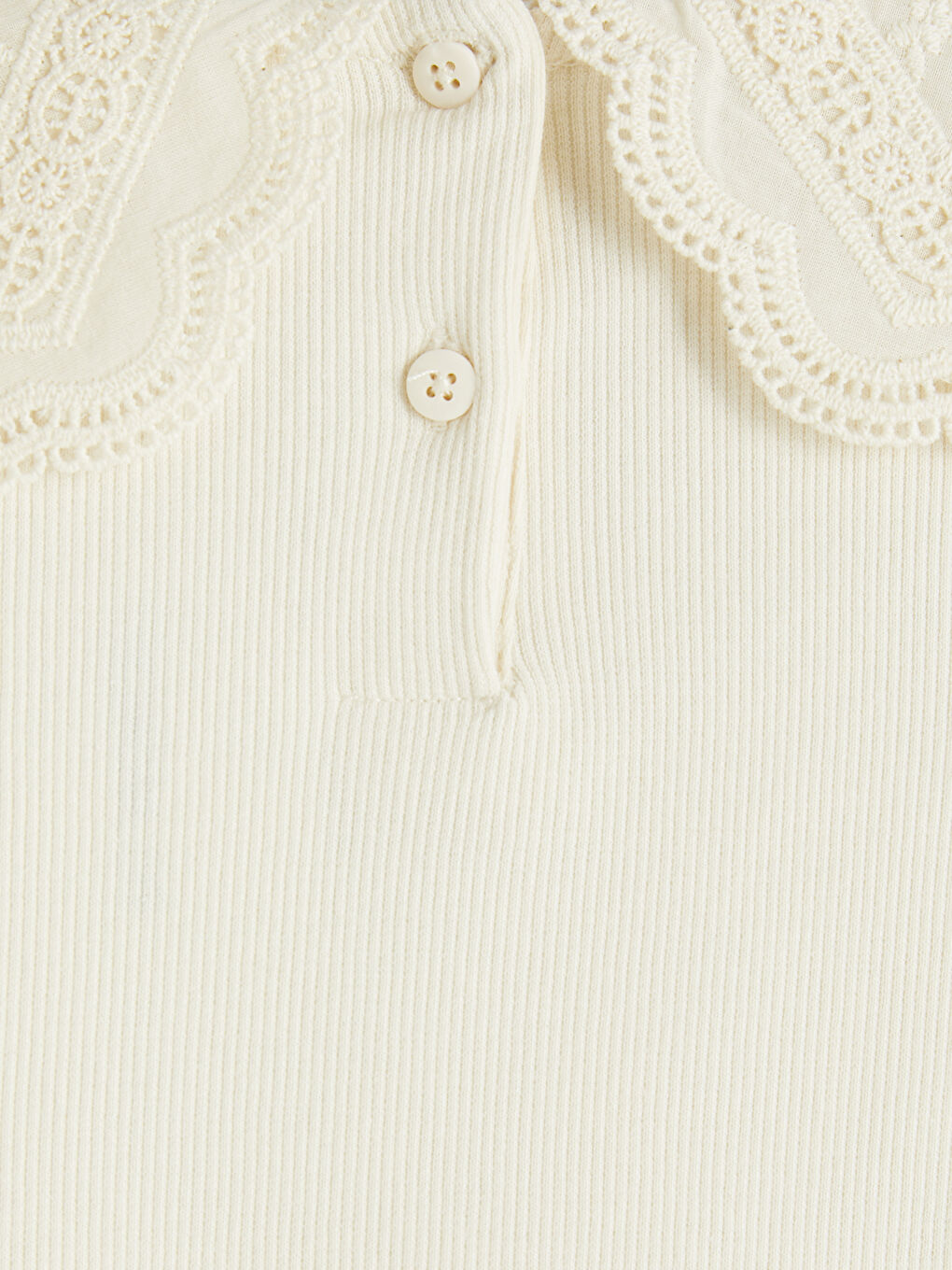 Ekru Bebe Yaka Uzun Kollu Kız Çocuk Tişört-2