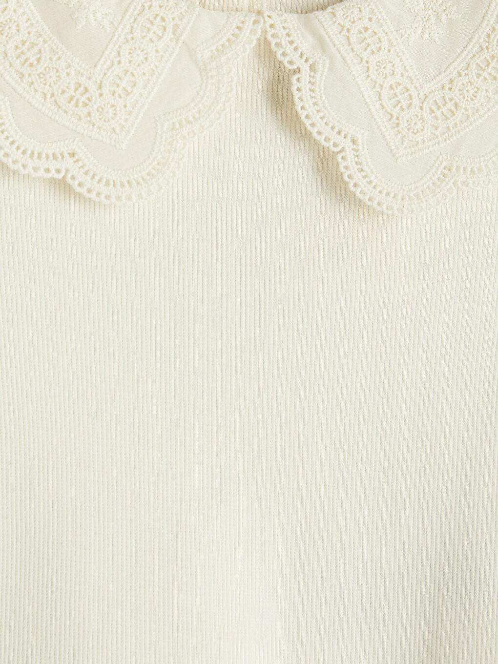 Ekru Bebe Yaka Uzun Kollu Kız Çocuk Tişört-3