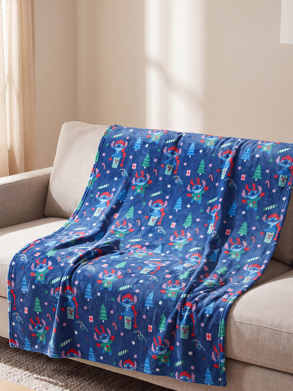 Lacivert Stitch Baskılı Tv Battaniyesi 100x150 Cm