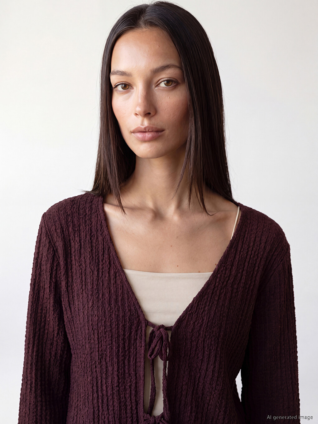 V Neck Tied Textured Blouse-1
