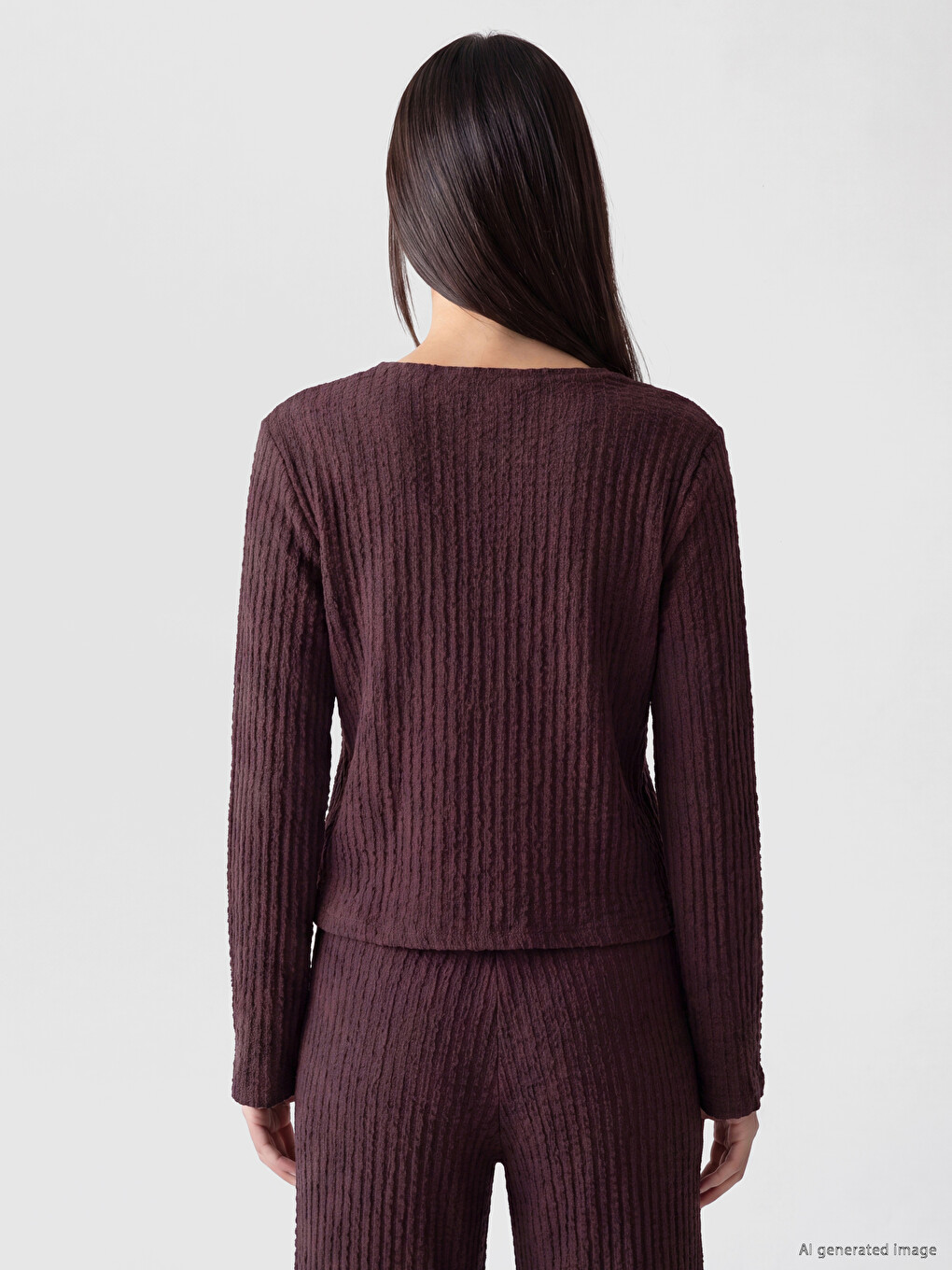 V Neck Tied Textured Blouse-2