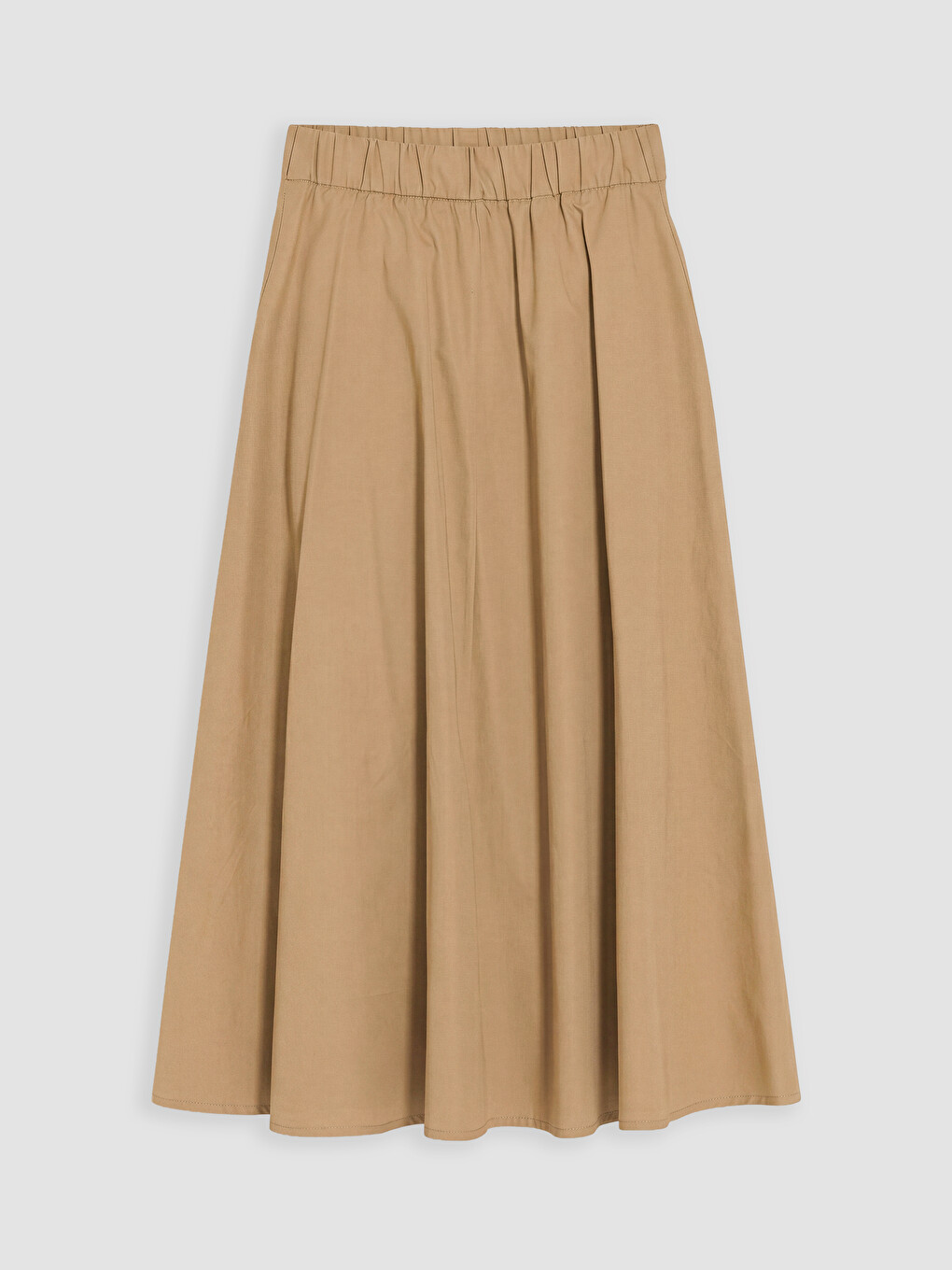 Bej Beli Lastikli Gabardin Kloş Etek-6
