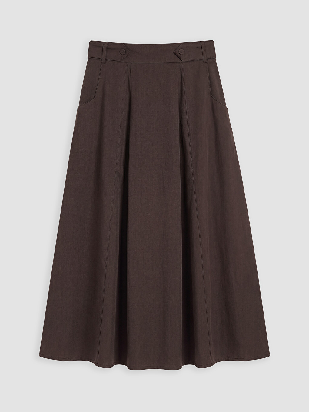 Kahverengi Beli Lastikli Gabardin Kloş Etek-3