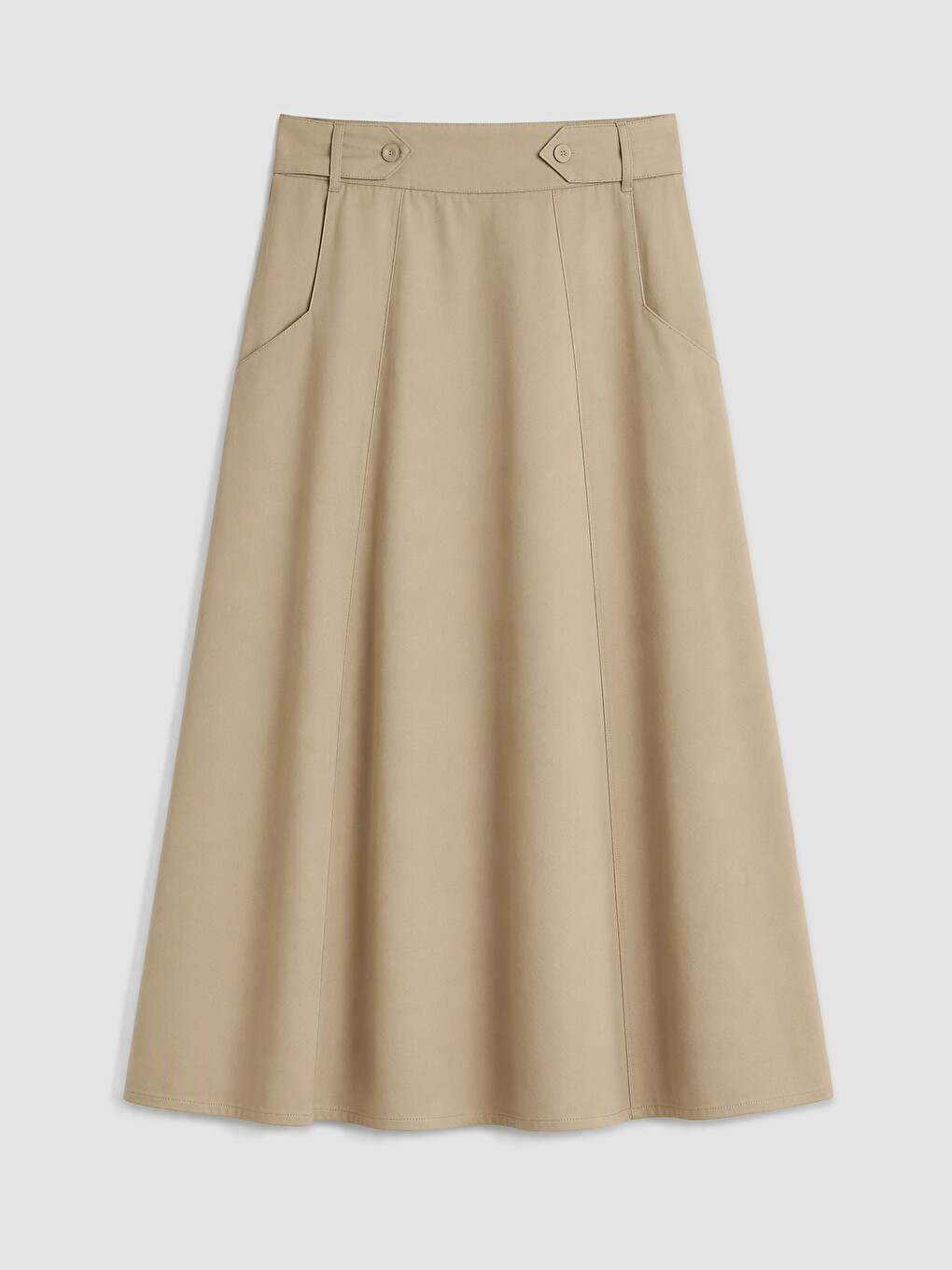 Bej Beli Lastikli Gabardin Kloş Etek-5