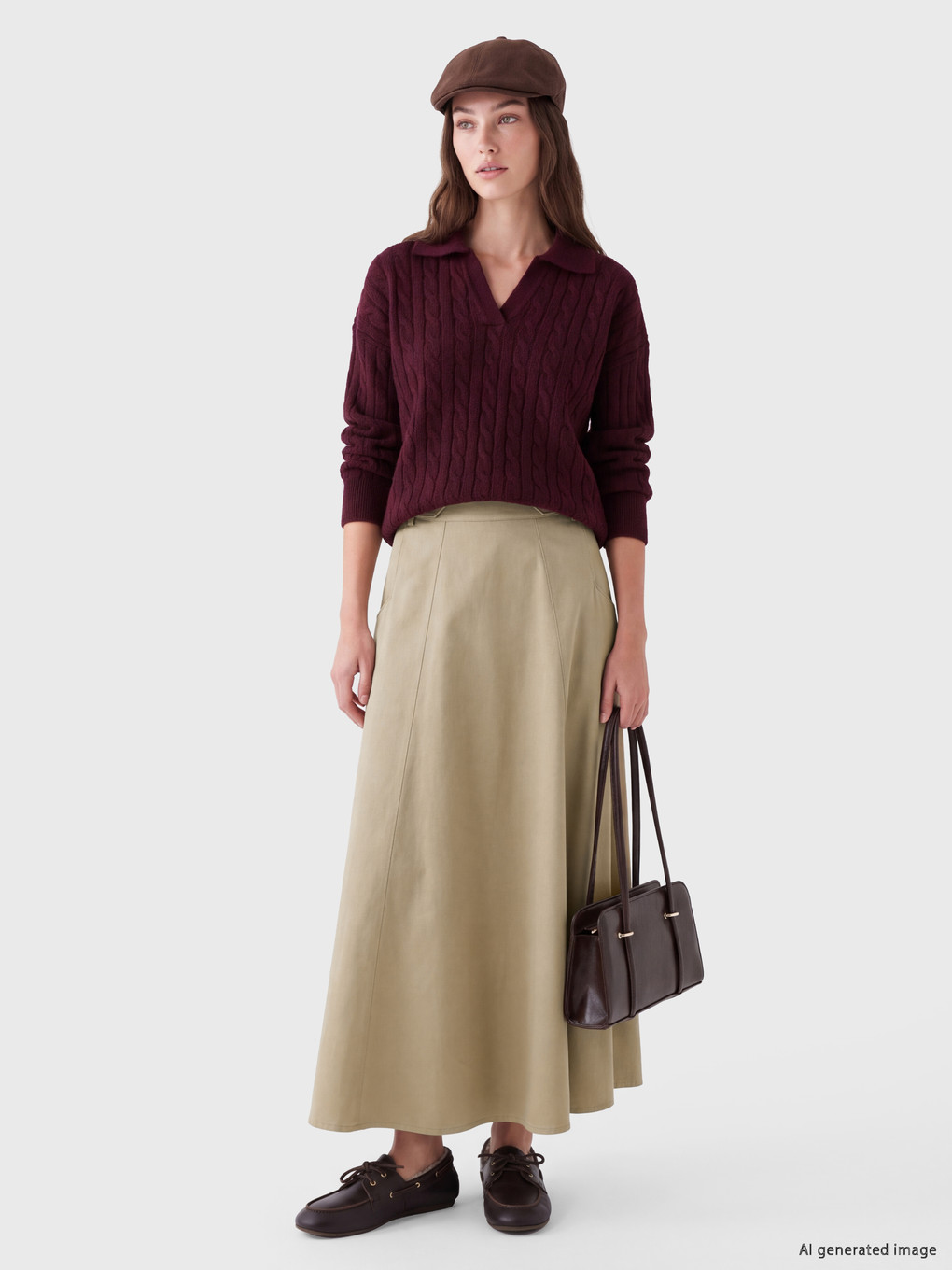 Elastic Waist Gabardine Flared Skirt-1