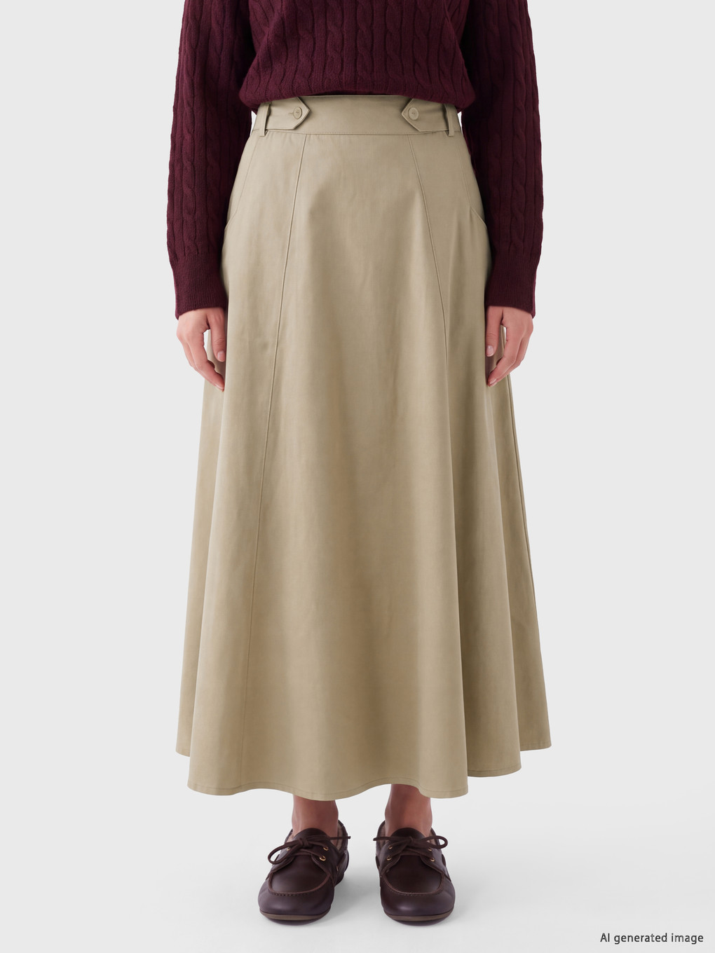 Elastic Waist Gabardine Flared Skirt-2