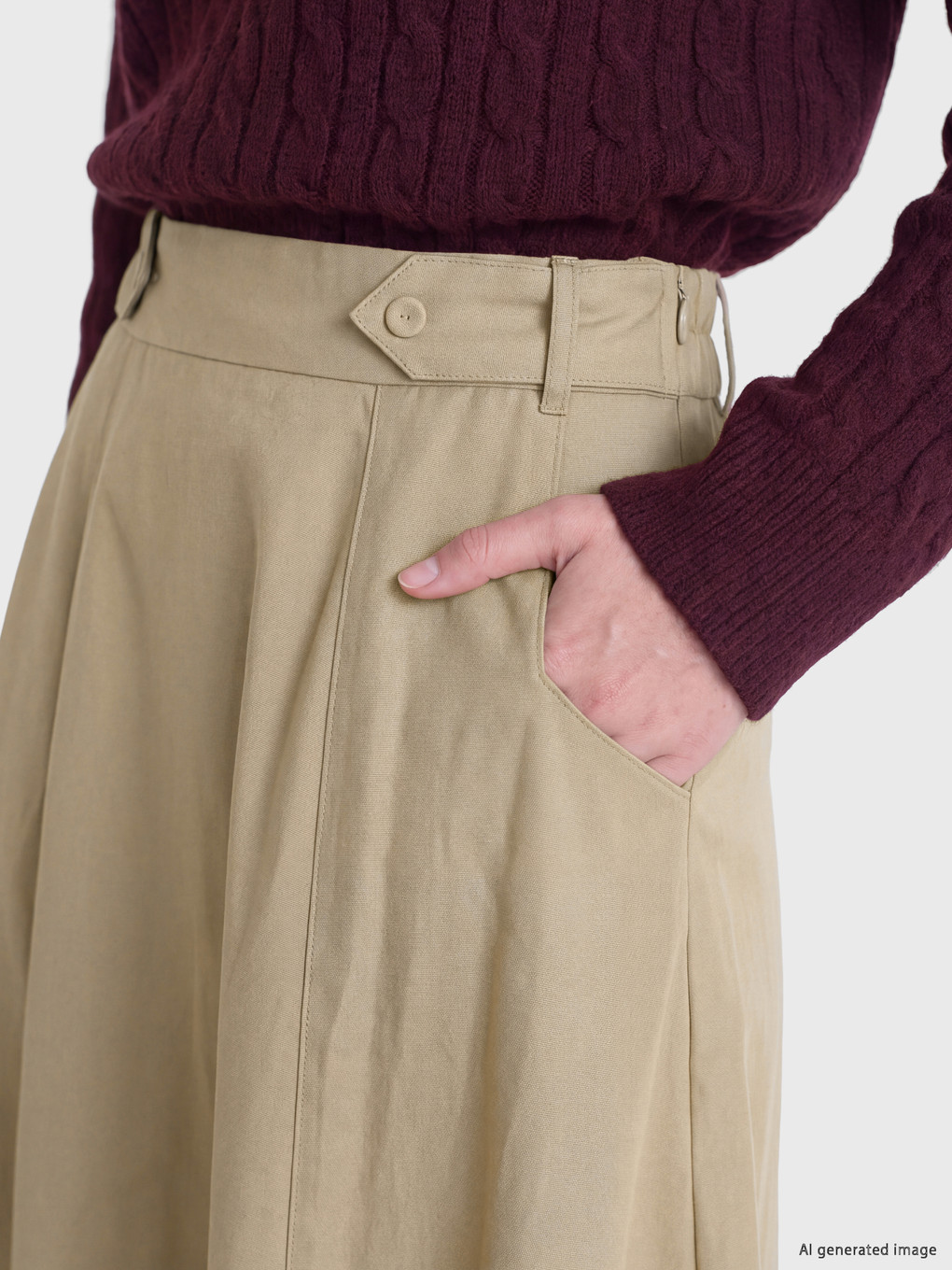 Elastic Waist Gabardine Flared Skirt-3