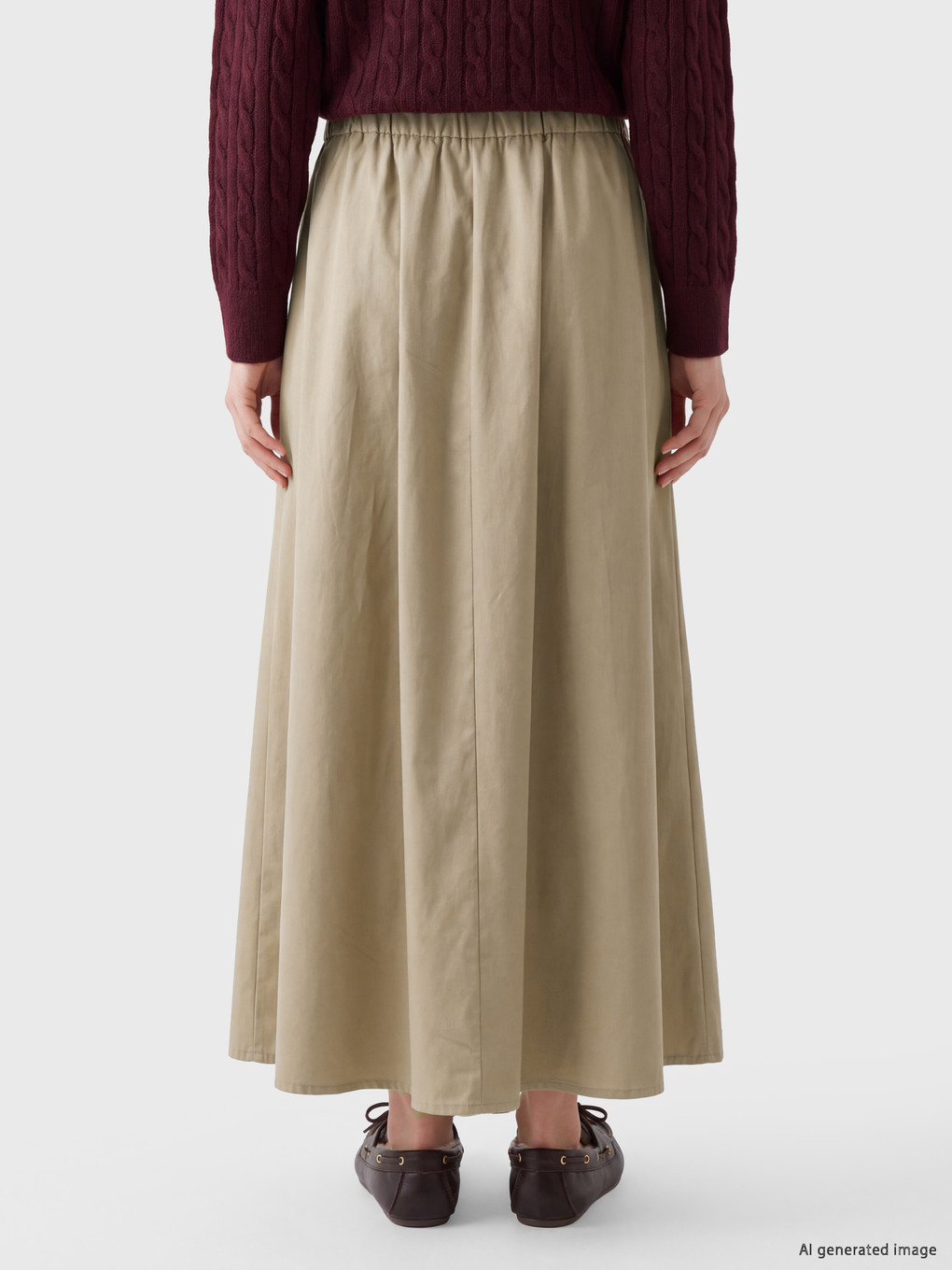 Elastic Waist Gabardine Flared Skirt-4