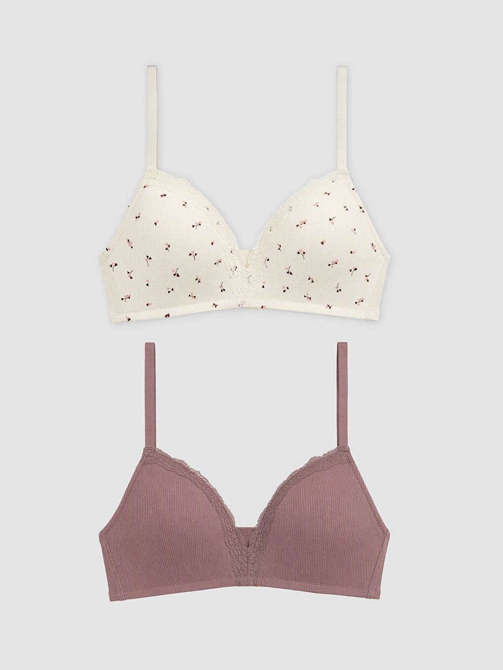 Non-wired Non-padded Floral Triangle Bra 2 Pack