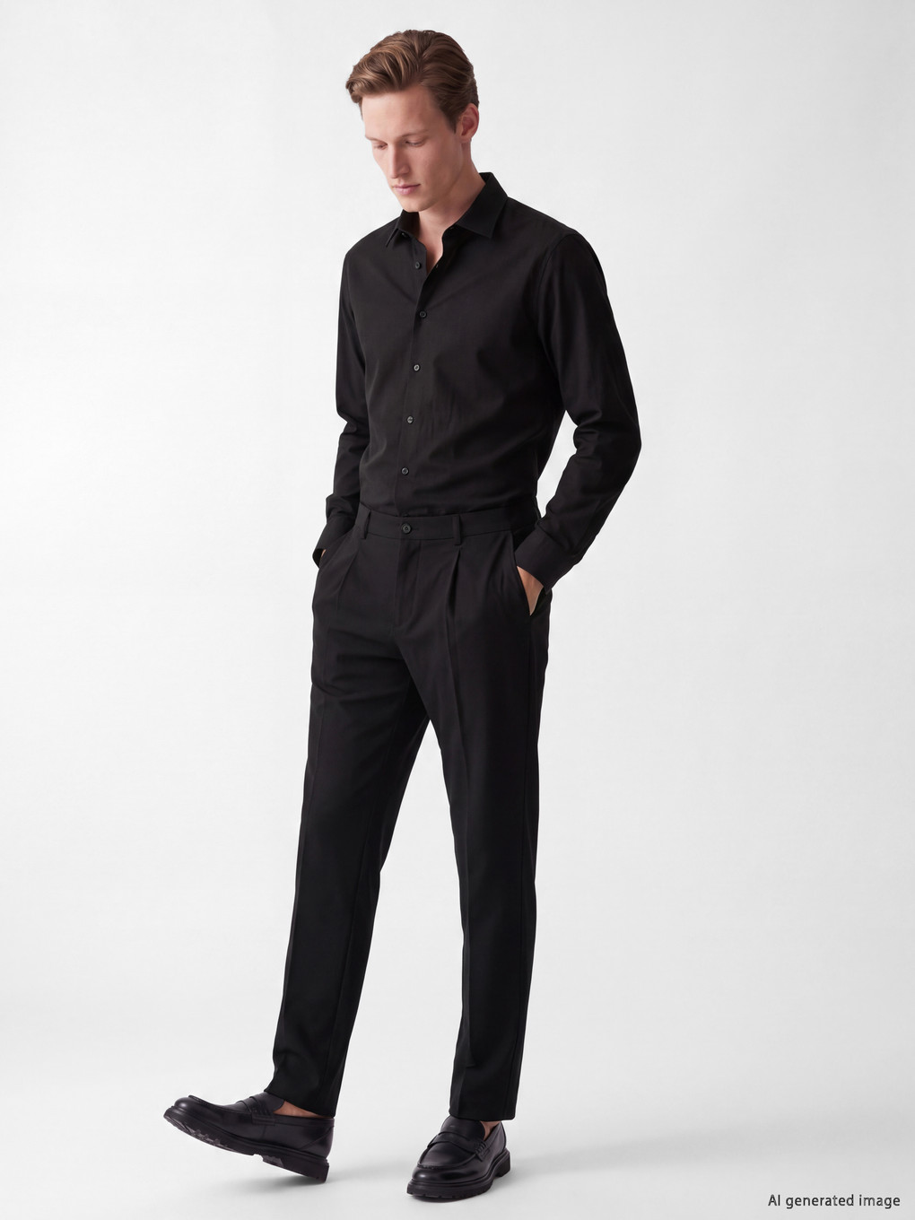Siyah Regular Fit Gabardin Erkek Gömlek-1